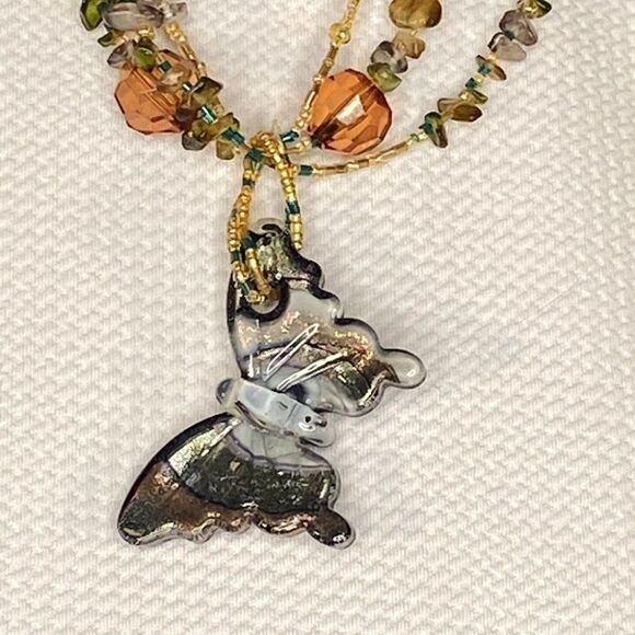 Beaded Glass Butterfly Necklace Boho Beach Jewelry with Extender Chain - Picture 2 of 5